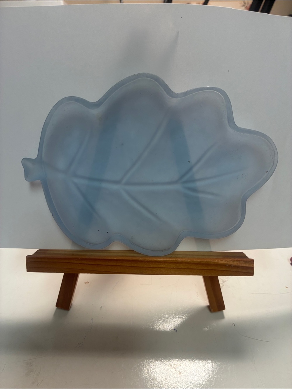 Source Unknown Frosted Blue Leaf Glass Tray